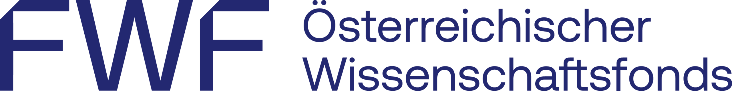 Logo des FWF, Österreichischer Wissenschaftsfonds, mit großen blauen FWF-Buchstaben auf der linken Seite und dem vollständigen Namen der Organisation auf Deutsch auf der rechten Seite, alles in einer modernen serifenlosen Schrift.